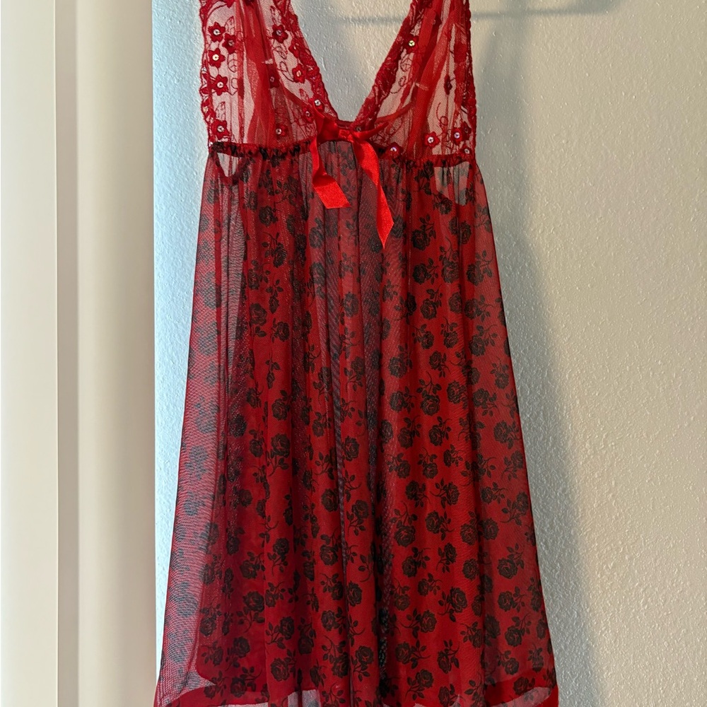 Elegant Red Lace Nightgown